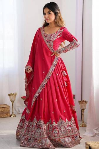 PINK EMBROIDERY SILK BLEND LEHENGA SET CHOLI WITH DUPATTA