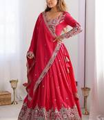PINK EMBROIDERY SILK BLEND LEHENGA SET CHOLI WITH DUPATTA