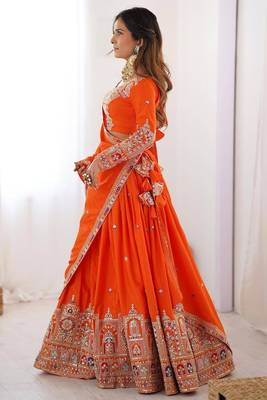 ORANGE EMBROIDERY SILK BLEND LEHENGA SET CHOLI WITH DUPATTA 4