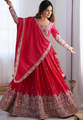 PINK EMBROIDERY SILK BLEND LEHENGA SET CHOLI WITH DUPATTA 3