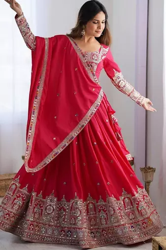 PINK EMBROIDERY SILK BLEND LEHENGA SET CHOLI WITH DUPATTA