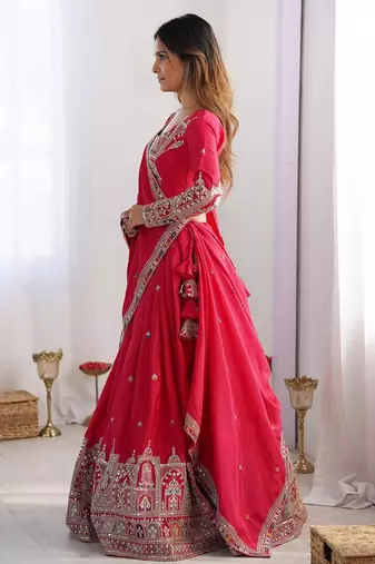 PINK EMBROIDERY SILK BLEND LEHENGA SET CHOLI WITH DUPATTA