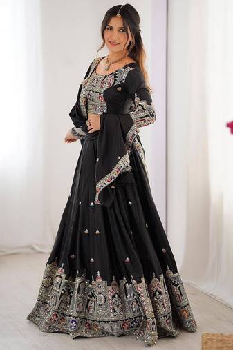 BLACK EMBROIDERY SILK BLEND LEHENGA SET CHOLI WITH DUPATTA