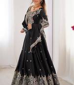 BLACK EMBROIDERY SILK BLEND LEHENGA SET CHOLI WITH DUPATTA
