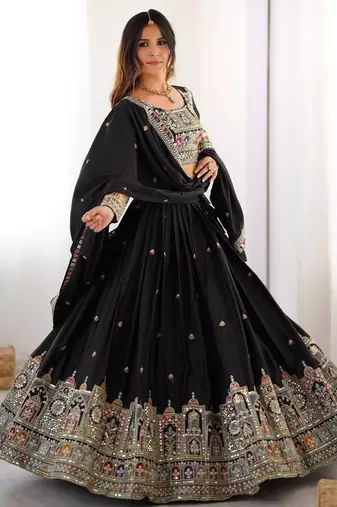 BLACK EMBROIDERY SILK BLEND LEHENGA SET CHOLI WITH DUPATTA