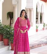 Rani Pink Georgette Embroidered Gown Set