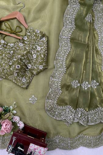 Green Designer saree in Jimmy Chu With Sequence work
