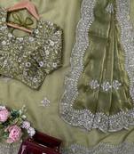 Green Designer saree in Jimmy Chu With Sequence work