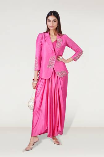 Pink embroidered linen co ord set
