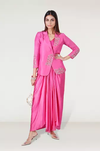 Pink embroidered linen co ord set