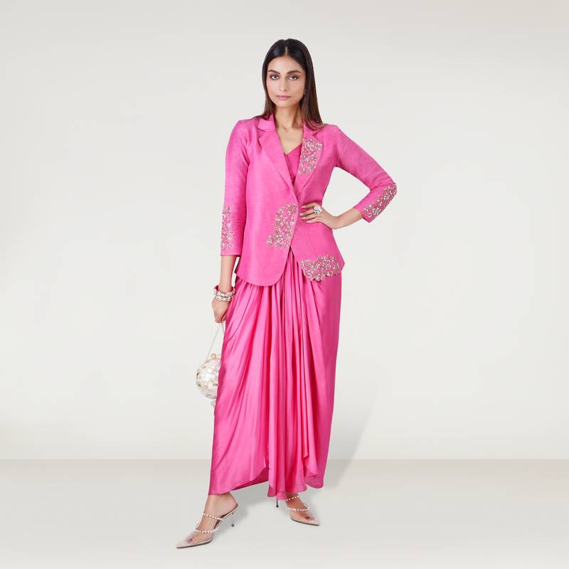 Pink embroidered linen co ord set