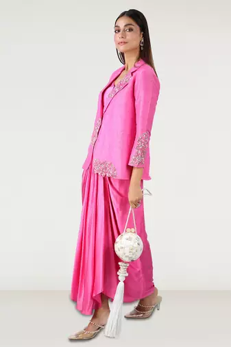 Pink embroidered linen co ord set