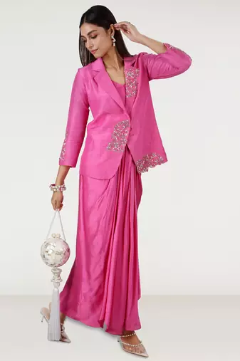 Pink embroidered linen co ord set