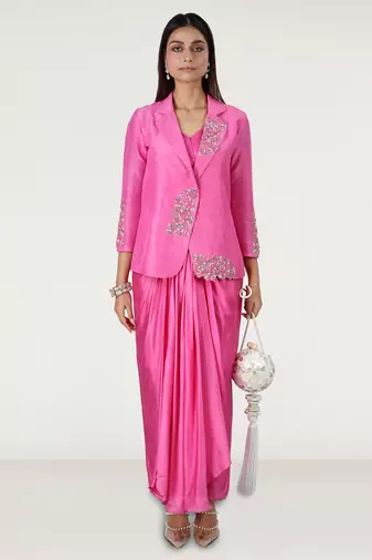 Pink embroidered linen co ord set