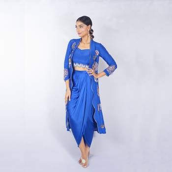 Blue embroidered linen co ord set 1