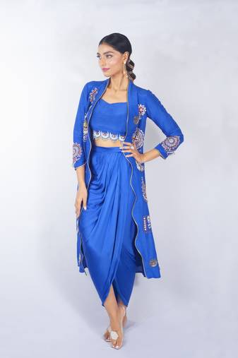 Blue embroidered linen co ord set