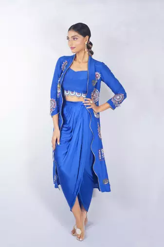 Blue embroidered linen co ord set