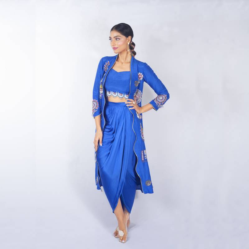 Blue embroidered linen co ord set