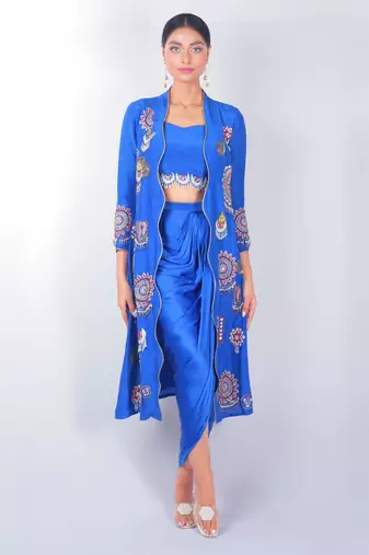 Blue embroidered linen co ord set