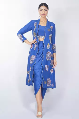 Blue embroidered linen co ord set