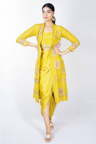 Yellow embroidered linen co ord set