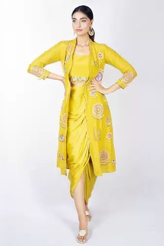 Yellow embroidered linen co ord set