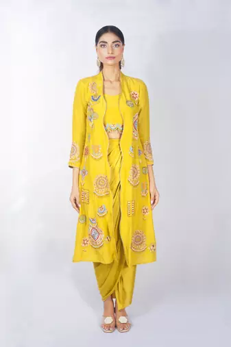 Yellow embroidered linen co ord set