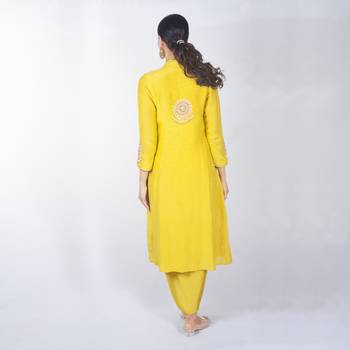 Yellow embroidered linen co ord set 3