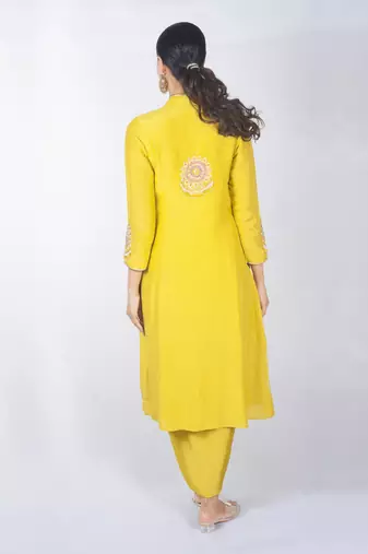 Yellow embroidered linen co ord set