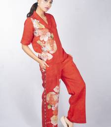 Red printed linen co ord set
