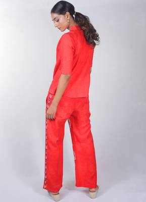 Red printed linen co ord set 3