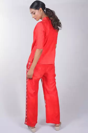 Red printed linen co ord set