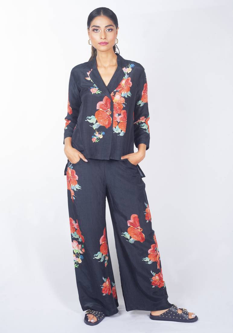 Blue printed linen co ord set