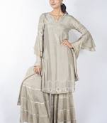 Beige embroidered silk sharara set