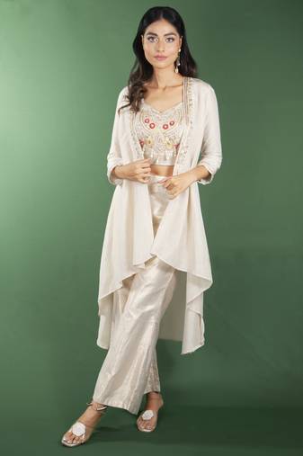 Beige embroidered linen co ord set
