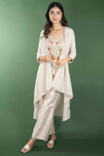 Beige embroidered linen co ord set