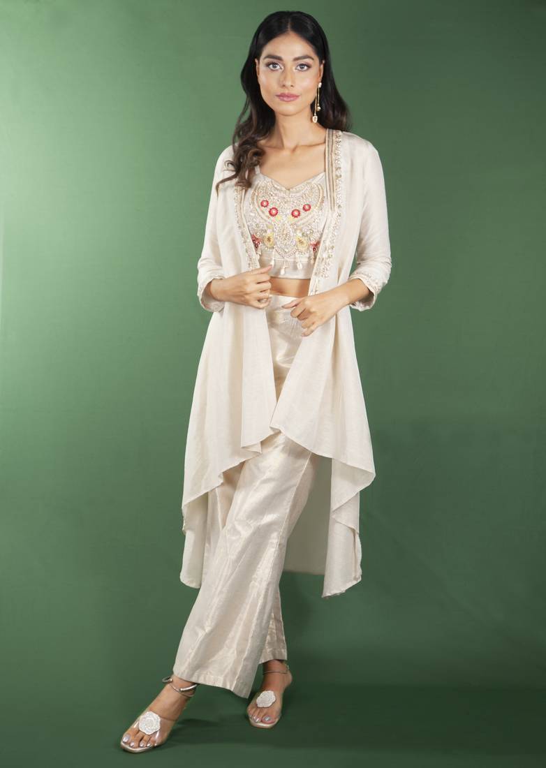 Beige embroidered linen co ord set