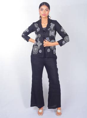 Black embroidered linen co ord set 2