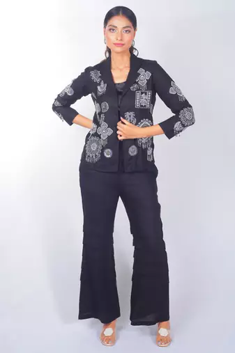 Black embroidered linen co ord set