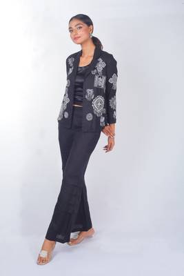 Black embroidered linen co ord set 3