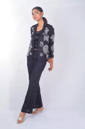 Black embroidered linen co ord set