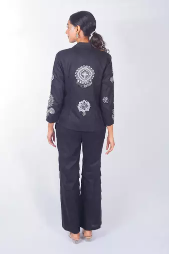 Black embroidered linen co ord set