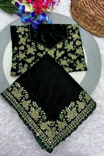 Green Designer Saree In Elegance Velvet With Sequence Work