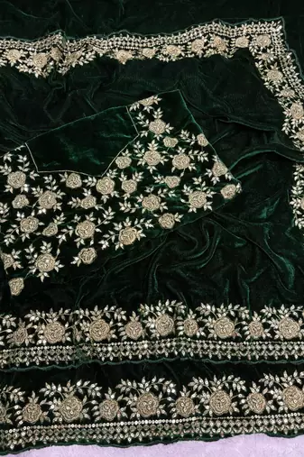 green velvet saree with embroidered-unstitched