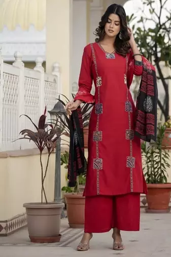 pink floral printed cotton kurta trouser and dupatta set