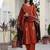 orange floral printed cotton kurta trouser and dupatta set
