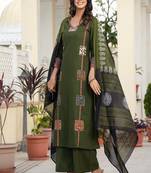 green floral printed cotton kurta trouser and dupatta set