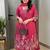 Pink floral embroidered cotton kurta trouser and dupatta set