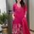 Pink floral embroidered cotton kurta trouser and dupatta set