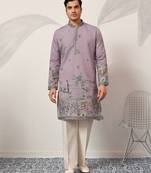 PURPLE VISCOSE SILK THREAD & SEQUINS EMBROIDERED WORK WEDDING FESTIVAL MARRIAGE PARTY WEAR STRAIGHT MENS KURTA